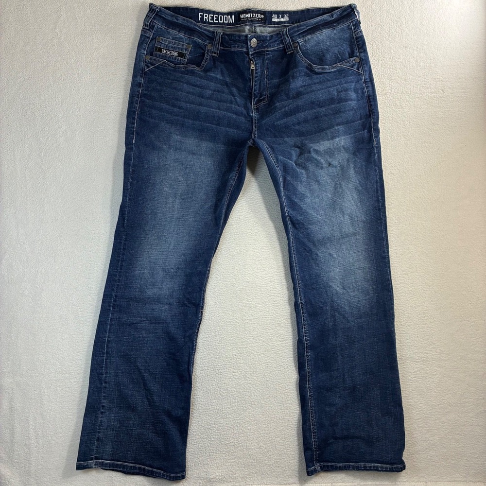 Howitzer Freedom Tactical Jeans Men 40x32 Blue Bootcut Whisker Faded Patriot USA